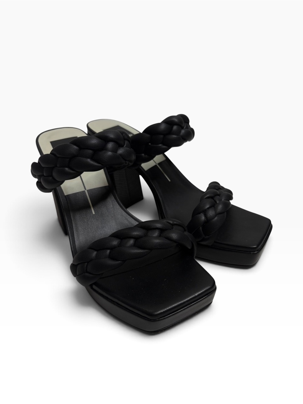 DOLCE VITA Black Braided Strap Chunky Block Heel Sandals